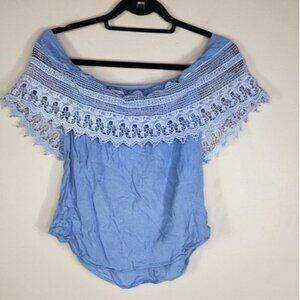 Socialite Off Shoulder Crochet Rayon loose fit relaxed Top Size M